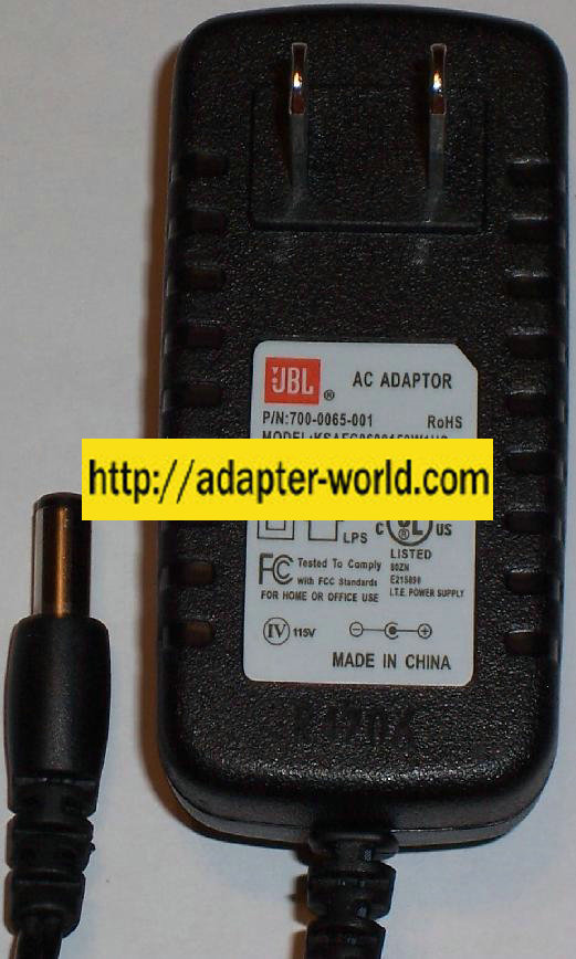 JBL KSAFC0600150W1US AC ADAPTER 6VDC 1.5A POWER SUPPLY